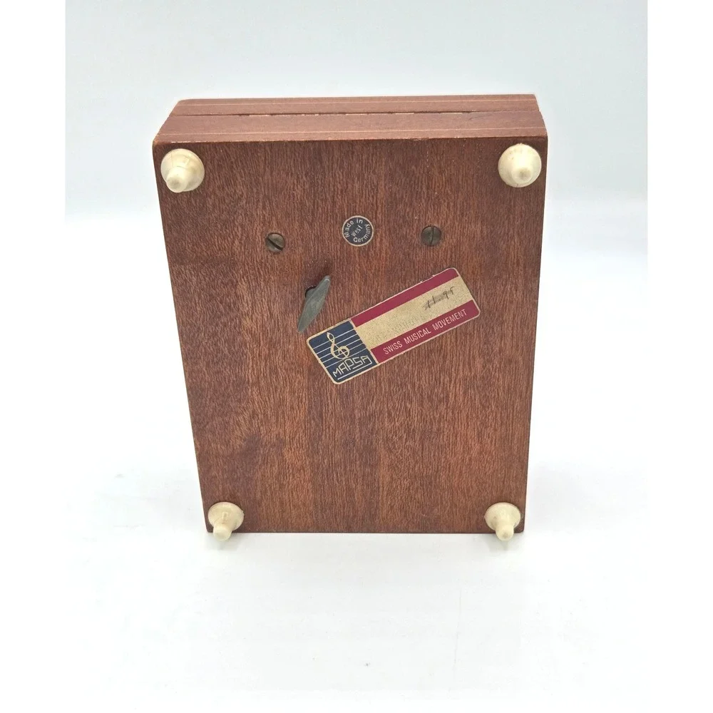 Vintage MAPSA‎ Swiss Musical Movement Wood Jewelry Trinket Box Angel